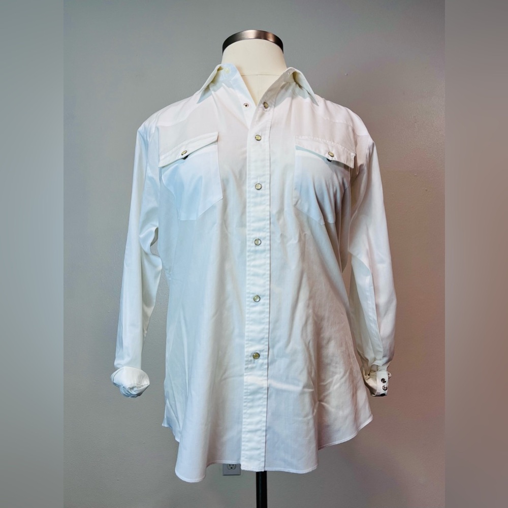 VTG 1980s White Pearl Snap Long Sleeve Shirt
